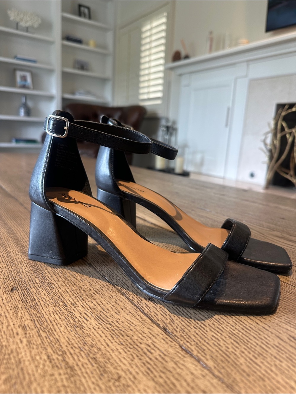 Abound Black Square-Toe Ankle-Strap Block Heels